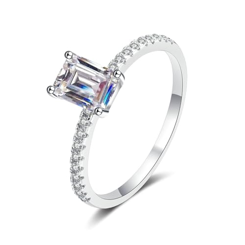 Bishilin Verlobungsring Damen Platin 950, Frauen Ringe Schmal mit Rechteck Diamant 1ct Trauringe Ungewöhnlich Jahrestag Hochzeit Ringe Große 61 (19.4) von Bishilin