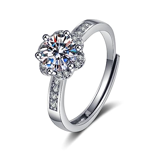 Bishilin Verlobungsring Damen Weißgold 585, Frauen Ringe Blume mit Moissanit Trauringe Ungewöhnlich Hochzeit Ringe Größe 51 (16.2) von Bishilin