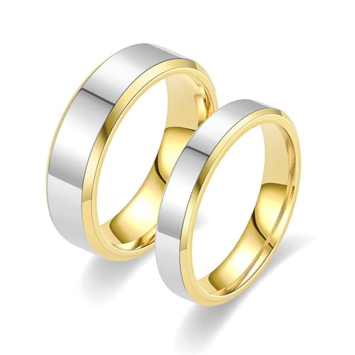 Bishilin Verlobungsringe Paar Edelstahl mit Gravur, Partnerringe Paarpreis 4MM 6MM Bicolor Hochglanzpoliert Trauringe Hochzeit Ringe Personalisiert Damen Gr.63 (20.1) & Herren Gr.69 (22.0) von Bishilin
