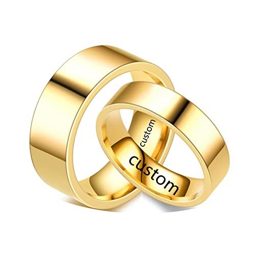 Bishilin Verlobungsringe Paar Ringe Edelstahl, 6MM 8MM Bandring Gold Ring Damen Gr.60 (19.1) + Herren Gr.65 (20.7), Eheringe mit Gravur Freundschaftsing für 2 von Bishilin