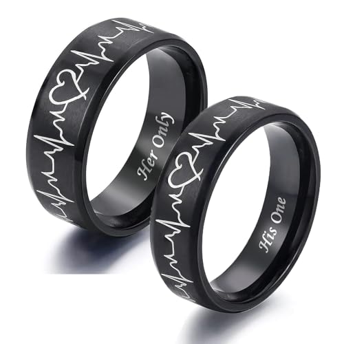 Bishilin Verlobungsringe Paar Ringe Set, Ringe Edelstahl Elektrokardiogramm mit Gravur His One Her Only Trauringe Verlobungsringe Personalisiert Damen Gr.49 (15.6)+Herren Gr.52 (16.6) von Bishilin