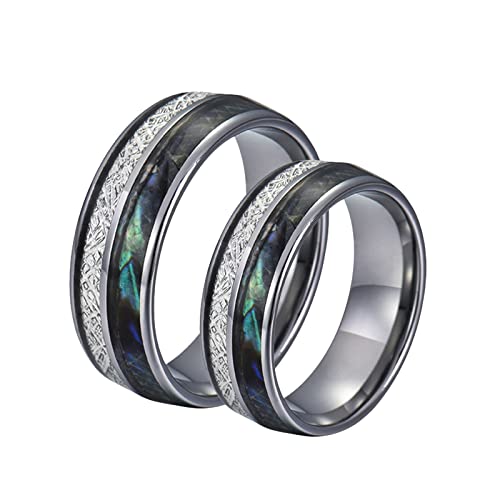 Bishilin Verlobungsringe für Paar, 8MM Silber Ring mit Shell und Metallfolie Damen Gr.62 (19.7) + Herren Gr.62 (19.7), Trauringe Wolframcarbid Partnerringe mit Wunschgravur von Bishilin