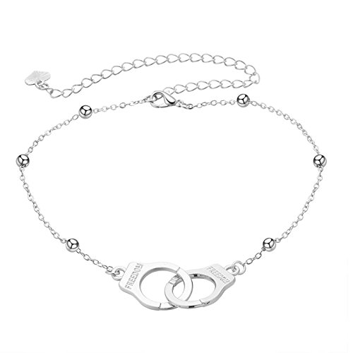 Bishilin Versilbert Fußkette Damen mit Handschellen Knöchelkette Ketten Barfuß für Damen von Bishilin