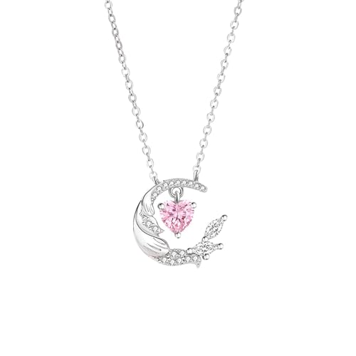 Bishilin Weißgold Kette 375 Echtgold, Damen Halskette Anhänger Flügel mit Rosa Saphir und Diamant Kette Weißgold 45CM für Frauen Hochzeit von Bishilin