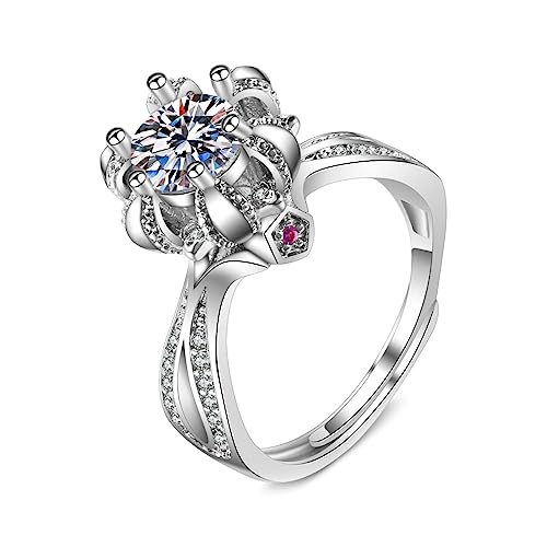 Bishilin Weißgold Ring mit Diamant Damen, Eheringe Weißgold 375 Blume mit Diamant und Rubin Trauringe Verlobungsringe Frauen Größe 53 (16.9) von Bishilin