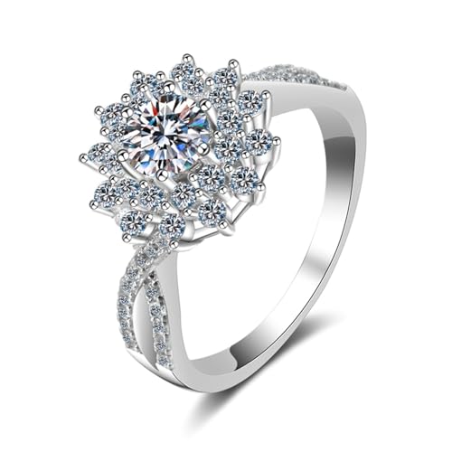 Bishilin Weißgold Ringe Damen 375 Echtgold, Hochzeitsringe Unendlichkeit Blume mit Diamant 0.5ct Trauringe Ungewöhnlich Jahrestag Verlobung Ringe Frauen Große 61 (19.4) von Bishilin