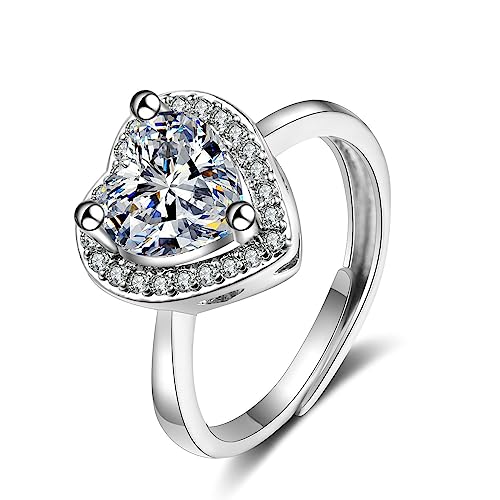 Bishilin Weißgold Ringe Frauen 375 14K Echtgold, Eheringe Damen Einzeln Herz mit Moissanit Trauringe Verlobungsringe Nickelfrei Größe 63 (20.1) von Bishilin