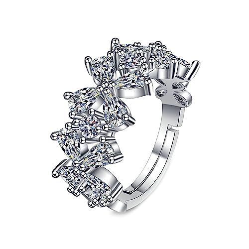 Bishilin Weißgold Ringe Frauen 375 14K Echtgold, Eheringe Damen Einzeln Kleeblätter mit Tropfen Moissanit Trauringe Verlobungsringe Nickelfrei Gr.60 (19.1) von Bishilin