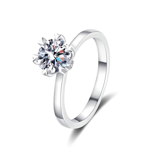 Bishilin Weißgold Ringe Frauen 375 9K Echtgold, Eheringe Damen Einzeln Blume Solitär mit 0.5ct Diamant Verlobungsringe Trauringe Nickelfrei Gr.57 (18.1) von Bishilin
