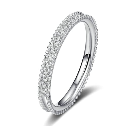 Bishilin Weißgold Ringe Frauen 585 14K Echtgold, Eheringe Damen Einzeln Schmalmit 0.15ct Diamant Verlobungsringe Trauringe Nickelfrei Große 55 (17.5) von Bishilin
