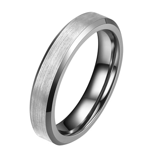 Bishilin Wolfram Ring Personalisiert, Herren Ringe 4MM Gebürstet Bandring Freundschaftsringe Männer Ring Hochzeit Silber Gr.57 (18.1) von Bishilin