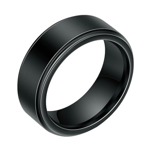 Bishilin Wolfram Ringe Männer, Schwarz Ring Personalisiert 8MM Gebürstet Bandring Freundschaftsringe Paterringe für Herren Gr.57 (18.1) von Bishilin