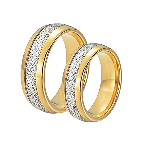 Bishilin Wolframcarbid Paar Ringe mit Gravur, 8MM Gold Ring mit Silber Metallfolie Damen Gr.52 (16.6) + Herren Gr.65 (20.7), Partnerringe Freundschaftsing für 2 von Bishilin