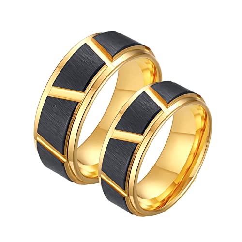 Bishilin Wolframcarbid Ringe für Ihn und Sie, Matt Ringe Breit 8MM Gold Schwarz Damen Gr.57 (18.1) + Herren Gr.67 (21.3) Partnerringe Paar Ringe Verlobung Set von Bishilin