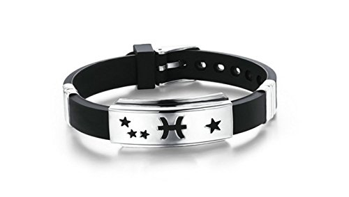 Bishiling Edelstahl Armband Herren Echtes Silikon Fische Manschette Armband Männer Schwarz von Bishilin