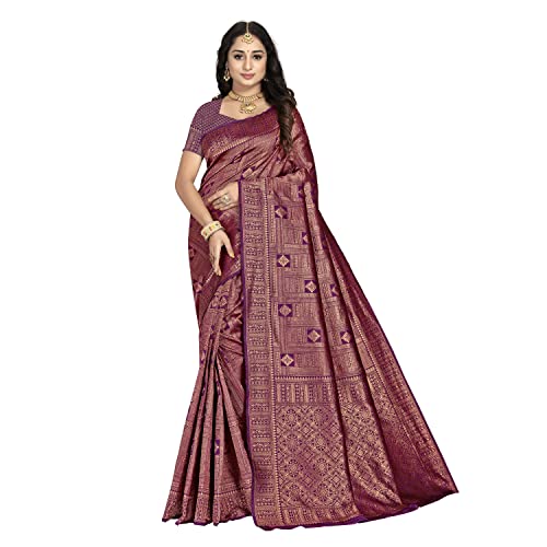 BishtHub Fashion Damen Banarasi Seide Gelegenheitskleidung Saree mit ungenähtem Blusenteil, Jamli, Einheitsgröße von BishtHub Fashion