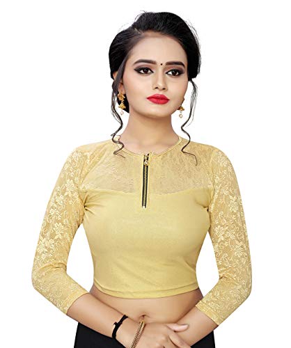 BishtHub Fashion Damen Baumwolle Lycra Langarm bereit zu tragen Saree dehnbare Bluse freie Größe, Goldfarben, Free Size- (28 Inch upto 36 Inch) von BishtHub Fashion