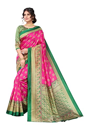 BishtHub Fashion Damen Kunst Seide Occasion Wear Prnited Saree With Unstitched Bluse Piece, Pink, Einheitsgröße von BishtHub Fashion