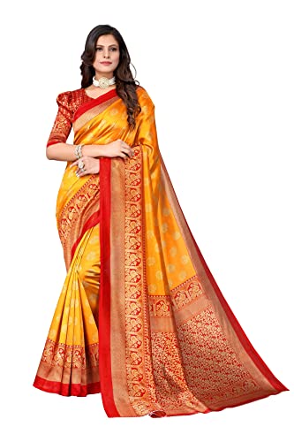 BishtHub Fashion Damen Kunst Seide Occasion Wear Prnited Saree With Unstitched Bluse Piece, gelb, Einheitsgröße von BishtHub Fashion