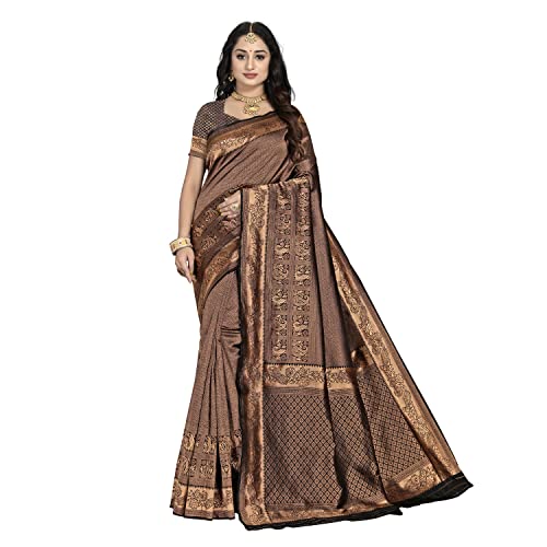 BishtHub Fashion Damen Partykleidung Banarasi Seide Saree mit ungenähtem Blusenteil, Schwarz, Einheitsgröße von BishtHub Fashion