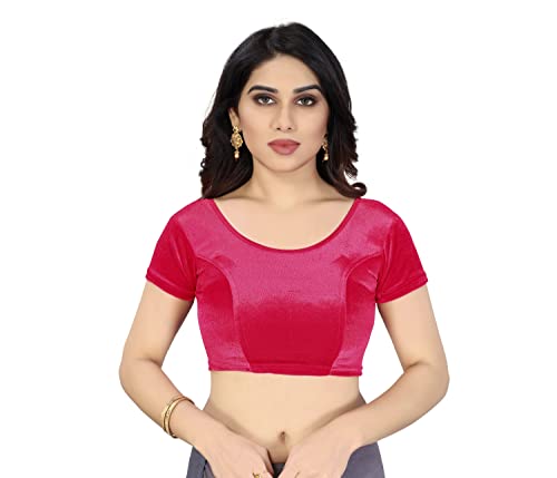 BishtHub Fashion Damen Samt Solide Kurzarm Dehnbar Readyamde Bluse Freie Größe, Rani, Free Size- (28 inch upto 36 Inch) von BishtHub Fashion