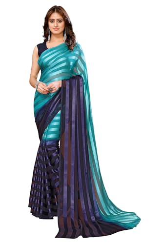 BishtHub Fashion Damen-Sari aus Georgette-Satin mit nicht genähtem Blusenteil -(KOMILA GREEN NAVY) von BishtHub Fashion