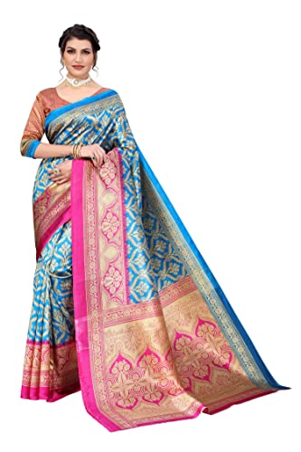 BishtHub Fashion Indischer Saree für Damen, bedruckt mit Kunstseide, Partykleidung, mit ungenähtem Blusenteil -(PANKTI RAMA) von BishtHub Fashion