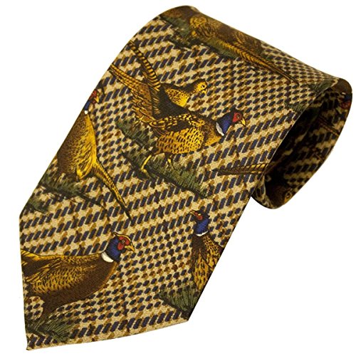 Bisley Large Pheasants Green 100% Silk Tie - Shooting and hunting Handmade von Bisley