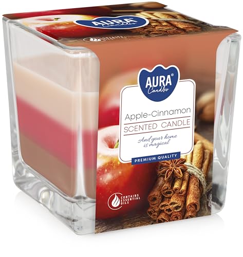 Duftkerze in einem Glas - Apfel-Zimt-Duft Brenndauer ~ 32h Dreifarbiges Wachs von BISPOL