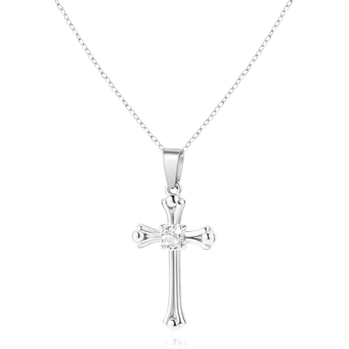 Bistfy Kreuzkette Damen, 18K Versilbert Kreuz Kette für Damen Geschenk 45+5cm variable Länge, Kreuz Anhänger (18x28mm) Halsketten für Damen Frauen von Bistfy