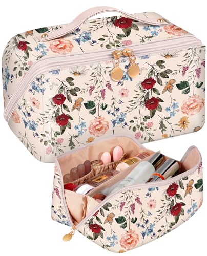 Bistup Make-up-Tasche mit Reißverschluss in der Mitte, 3. Vintage-Blumen, Damen von Bistup