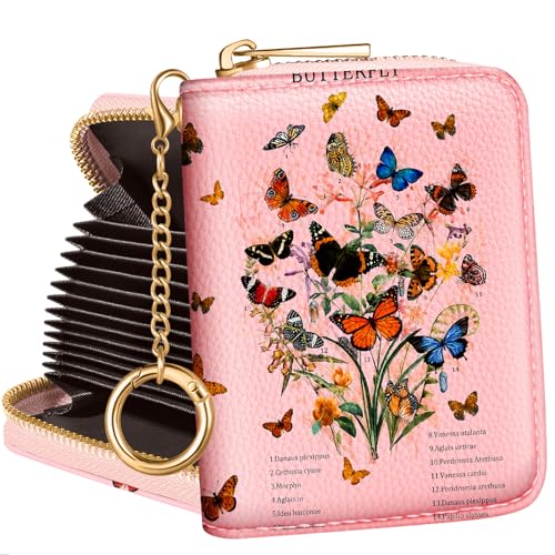 Bistup Organ Wallet Kartenhalter für 14 Karten, 5-Rosa Schmetterling, Modern von Bistup