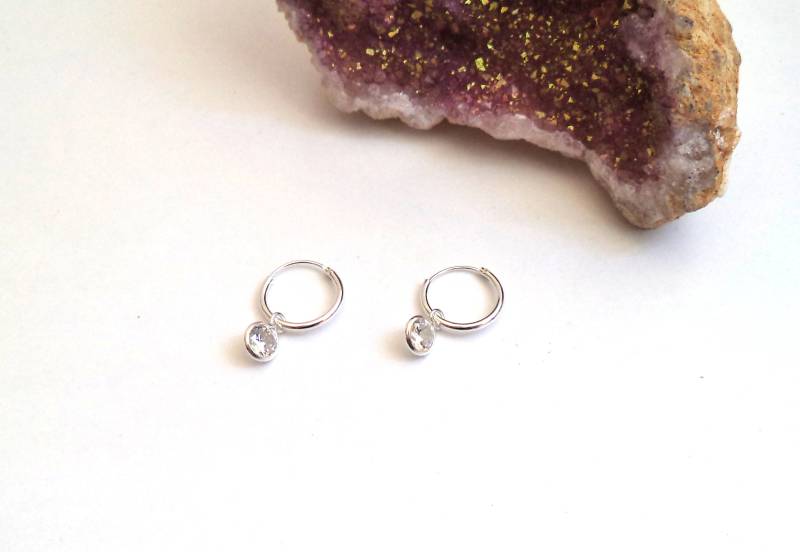 Silber Ohrringe, Creolen Sterling Zirkonit Ohrringe 925 von BisuteriaMiSil