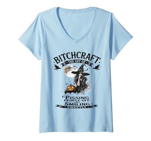 Damen Halloween Vintage Hexe Bitchcraft Gothic Pin Up Girl Frech T-Shirt mit V-Ausschnitt Damen Halloween Vintage Hexe Bitchcraft Gothic Pin Up Girl Frech T-Shirt mit V-Ausschnitt von Bitchcraft Vintage Gothic Pin Up Sapphire Star