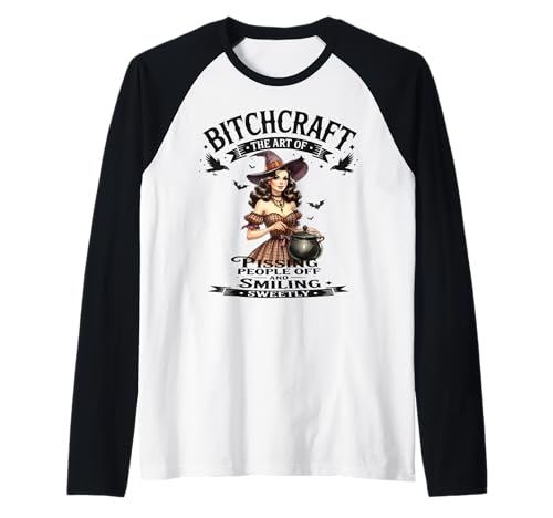 Halloween Vintage Hexe Bitchcraft Funny Pin Up Girl Frech Raglan von Bitchcraft Vintage Sassy Pin Up Girl Sapphire Star