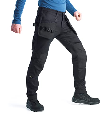 Bitco Arbeitshose – Cargo-Taschen, Wasser- & ölabweisend, Knietaschen für Knieschoner, elastisches Hauptmaterial, Flexible Einsätze, Cordura®-Verstärkungen, Schwarz, Größe 54 von Bitco