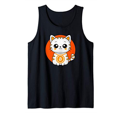 Bitcoin Apparel Kawaii Bitcoin Cat HODL Crypto Coin Orange Sunset Tank Top Damen S von Bitcoin Apparel