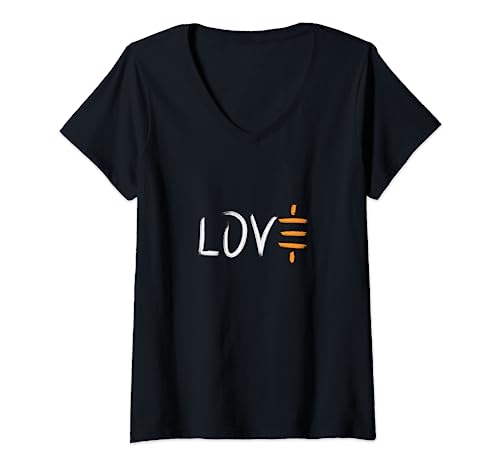 Damen Bitcoin Love Sats 21 Millionen Stack Sats Bitcoiner Sat Symbol T-Shirt mit V-Ausschnitt von Bitcoin BTC Only Sound Money Crypto Apparel Co.