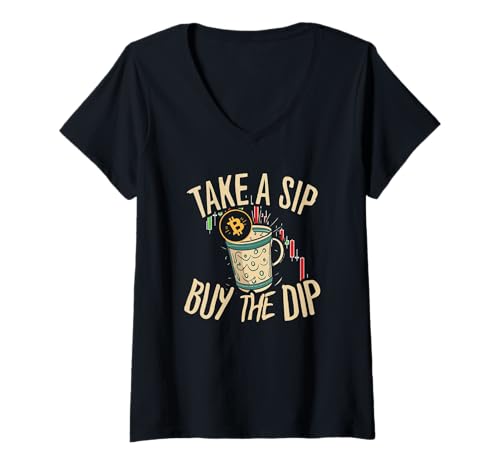 Damen Sip and Stack Crypto Slang Design für Blockchain-Fans T-Shirt mit V-Ausschnitt von Bitcoin Blockchain Meme HODL Culture Co