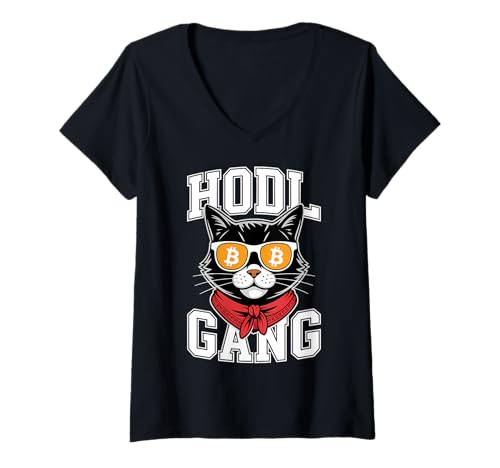Damen Bitcoin-Katze HODL T-Shirt mit V-Ausschnitt Damen Bitcoin-Katze HODL T-Shirt mit V-Ausschnitt von Bitcoin Cat HODL Tees & Apparel