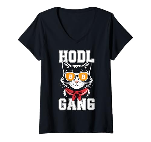 Damen Bitcoin-Katze HODL T-Shirt mit V-Ausschnitt Damen Bitcoin-Katze HODL T-Shirt mit V-Ausschnitt von Bitcoin Cat HODL Tees