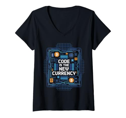 Damen Bitcoin Crypto Code ist die Neue Währungs-Blockchain T-Shirt mit V-Ausschnitt von Bitcoin Crypto Blockchain Tees Co