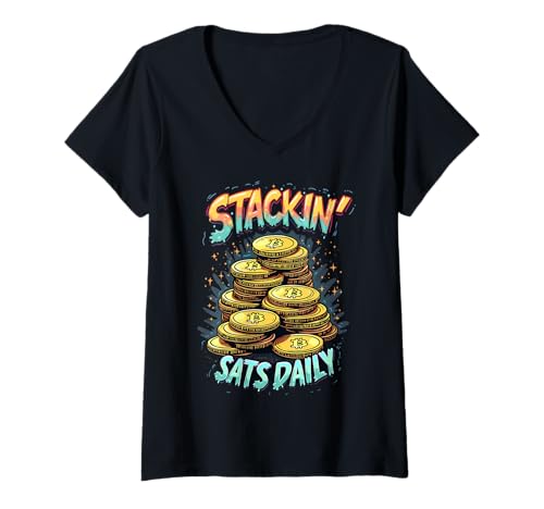 Damen Statistiken zum Stacken von Bitcoin-Kryptos T-Shirt mit V-Ausschnitt Damen Statistiken zum Stacken von Bitcoin-Kryptos T-Shirt mit V-Ausschnitt von Bitcoin Crypto Stackin Sats Apparel