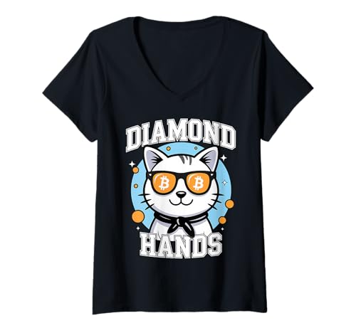 Damen Bitcoin HODL Cat Diamond Hands T-Shirt mit V-Ausschnitt Damen Bitcoin HODL Cat Diamond Hands T-Shirt mit V-Ausschnitt von Bitcoin Diamond Hands HODL Apparel