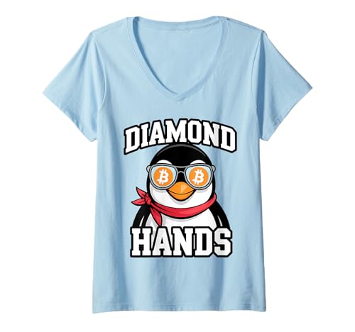 Damen Bitcoin HODL Pinguin Diamond Hands T-Shirt mit V-Ausschnitt Damen Bitcoin HODL Pinguin Diamond Hands T-Shirt mit V-Ausschnitt von Bitcoin Diamond Hands HODL Apparel