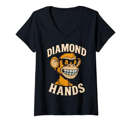 Damen Bitcoin HODL Monkey Diamond Hands T-Shirt mit V-Ausschnitt Damen Bitcoin HODL Monkey Diamond Hands T-Shirt mit V-Ausschnitt von Bitcoin Diamond Hands HODL Tees Co