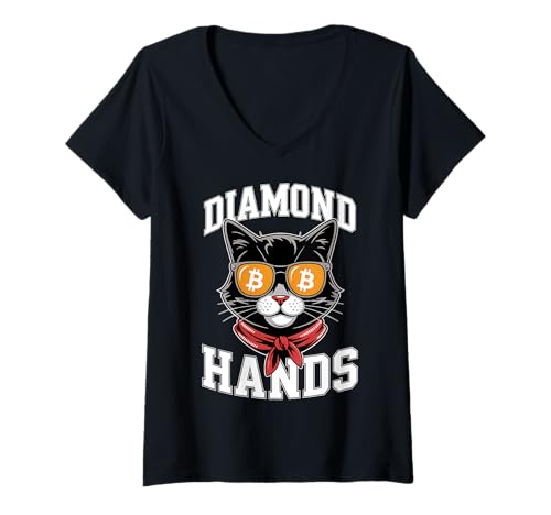 Damen Bitcoin HODL Cat Diamond Hands T-Shirt mit V-Ausschnitt Damen Bitcoin HODL Cat Diamond Hands T-Shirt mit V-Ausschnitt von Bitcoin Diamond Hands HODL Tees