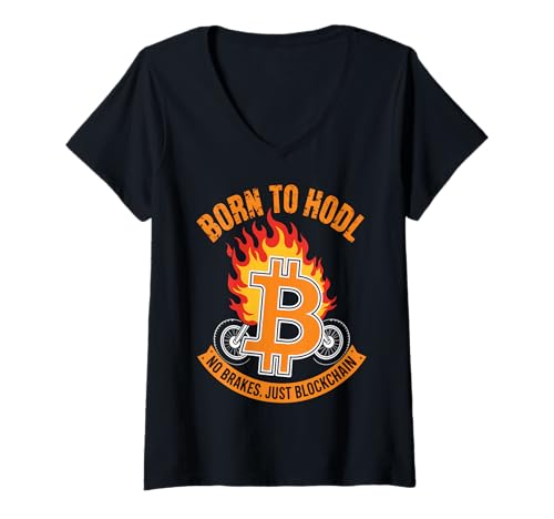 Damen Bitcoin wurde zur HODL BTC Blockchain geboren T-Shirt mit V-Ausschnitt von Bitcoin HODL Blockchain Tees