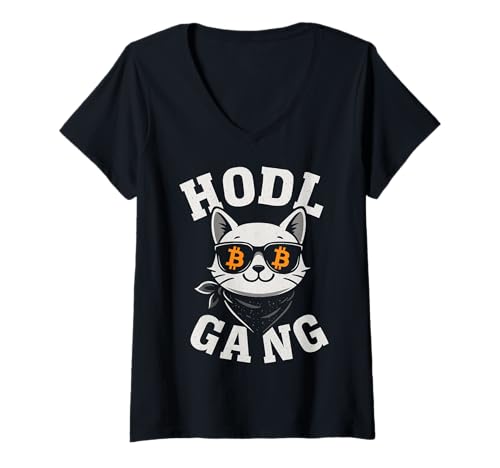 Damen Bitcoin HODL Katze T-Shirt mit V-Ausschnitt Damen Bitcoin HODL Katze T-Shirt mit V-Ausschnitt von Bitcoin HODL Cat Tees