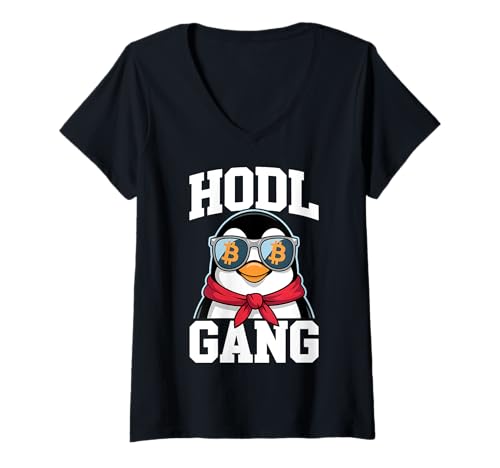 Damen Bitcoin HODL Pinguin T-Shirt mit V-Ausschnitt Damen Bitcoin HODL Pinguin T-Shirt mit V-Ausschnitt von Bitcoin HODL Penguin Apparel Inc